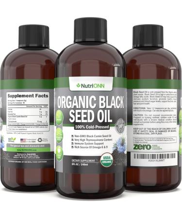 Organic Black Seed Oil - USDA Certified Organic Black Cumin Seed Oil Liquid High Thymoquinone Content Non-GMO and Cold-Pressed Rich Source of Omega-6 & Omega-9 Fatty Acids - 8 Oz - Buy Online on GoSupps.com