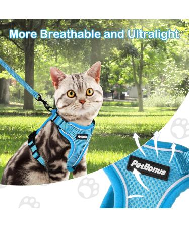 Petbonus Adjustable Cat Dishes with Leash Break-Out - Soft Breathable Cat Bowls for Kittens (XS Blue) with Reflex Stripes - Ideal for Safe Eating - Buy Online on GoSupps.com