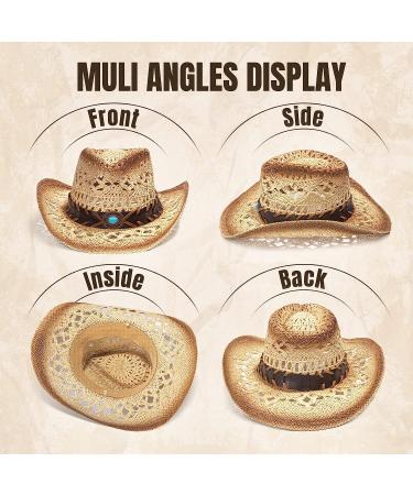 Western Style Cowboy & Cowgirl Straw Hat with Bull Bead Band - Beige - Buy Online on GoSupps.com