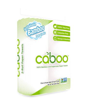 Caboo Tree-Free Bamboo Paper Towels, 2 Rolls, Earth Friendly Biodegradable Kitchen Paper Towels with Strong 2 Ply Sheets 2 Count (Pack of 1)