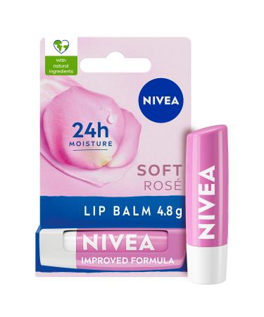 NIVEA Soft Rose Lip Balm (4.8g) Lip Balm with Shea Butter Natural Oils and Vitamins Lip Care Offers 24h Deep Moisture and Underlines Natural Rosiness of Lips
