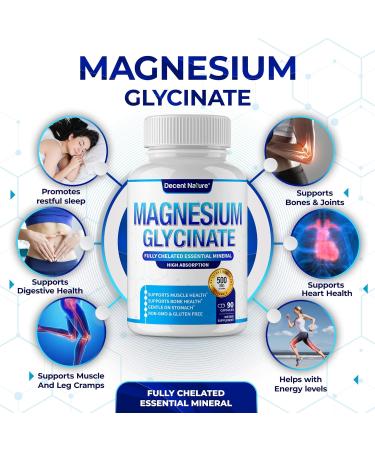 Magnesium Glycinate 500mg Magnesium Supplement - Chelated for High Absorption & Bioavailability Support Sleep, Muscle, Bones, Cramps, Recovery & Energy, Vegan Non-GMO 90 Capsules Vr1 - Buy Online on GoSupps.com