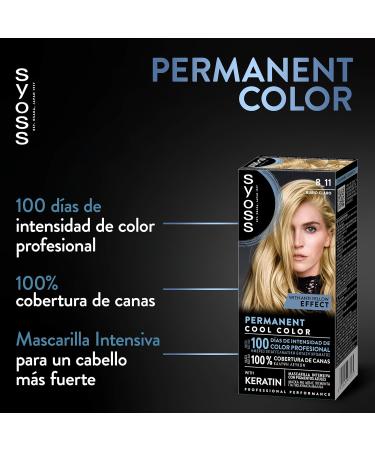  Syoss Syoss 8-11 Powder Blonde: Permanent Keratin Hair Dye Anti-Yellow Effect 100% Grey Coverage and Up to 100 Days of Colour Pack of 3 - Buy Online on GoSupps.com