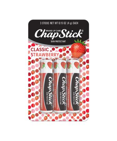 Chapstick Lip Care Skin Protectant Classic Strawberry 3 Sticks 0.15 oz (4 g) Each
