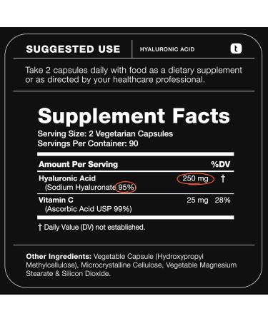 Hyaluronic Acid Supplements Lab Tested 95% Ultra High Purity Fermented and Bioavailable with Vitamin C Third Party Lab Tested 360 Capsules 360 Count (Pack of 1) - Buy Online on GoSupps.com