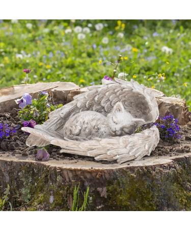 Cat Memorial Stone Cat Statue Cat Tombstone Cat Memorial Gravestone Cat Grave Marker Angel Cat Memorials & Funerary Cat Sculpture Stone Mini Resin Weatherproof Figure for Garden (4.33*3.14in)