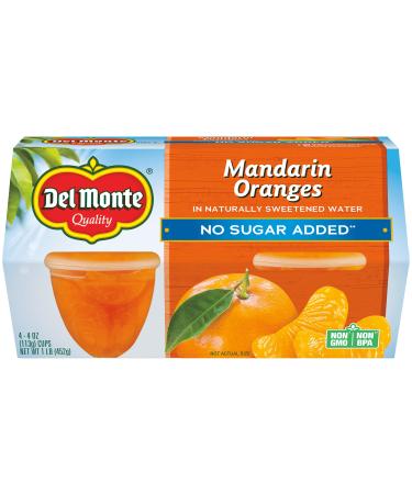 Del Monte No Sugar Added Mandarin Oranges in Water Fruit Cup, 4 Oz, Pack of 4 Mandarin Oranges, No Sugar Added