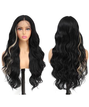 X-Tress 26" Brown Skunk Lace Front Wig HighLight Synthetic Natural Wavy Hair Wig for Women Black Wig for Women 13x4x1 Lace Front Wig for Women Body Wave Wig Blend Mixed Hair Wig(Brown Skunk)