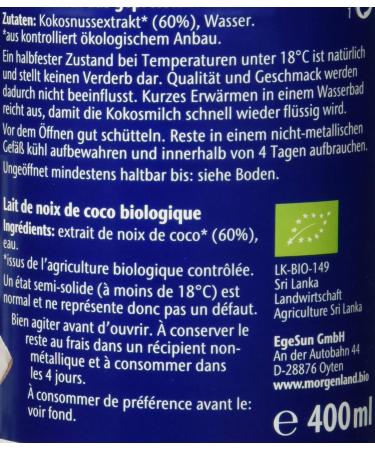 MorgenLand Organic Coconut Milk Extra - kotest Very Good 6-Pack (6 x 400ml) | Buy Internationally - Buy Online on GoSupps.com