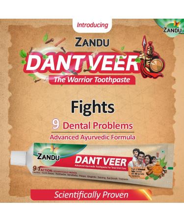 Zandu Dantveer 100G - Advanced Ayurvedic Toothpaste with Irimedadi Oil | Fights 9 Dental Problems | Scientifically Proven Oral Care - Buy Online on GoSupps.com