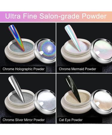 Chrome Nail Powder Gift Set - Holographic Unicorn Rainbow, Aurora Mermaid, Metallic Mirror, Cat Eye - Perfect for Manicure Art - Buy Online on GoSupps.com