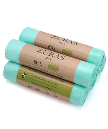 Zuras 60 liter organic waste bag 75 pieces. Compostable biodegradable garbage bags on a vegetable basis DIN EN 13432 certified and checked tear -resistant and waterproof 60l - Buy Online on GoSupps.com