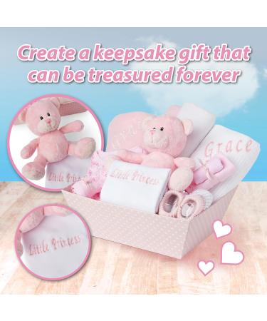 Baby Box Shop Personalised Baby Gift Set - 12 Essentials + 3 Personalised Gifts for Newborn Baby Girl - Pink Hamper Basket - Buy Online on GoSupps.com