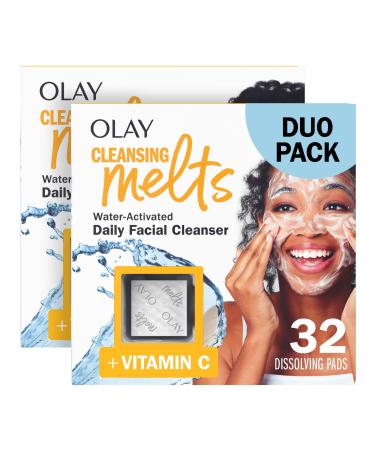Olay Face Wash Vitamin C Cleansing Melts Daily Use Gentle Cleanser For All Skin Types Travel Size Soft Citrus Scent Water-Activated to Clean Tone and Refresh 64ct (2 Pack x 32ct) Vitamin C 32 Count (Pack of 2)
