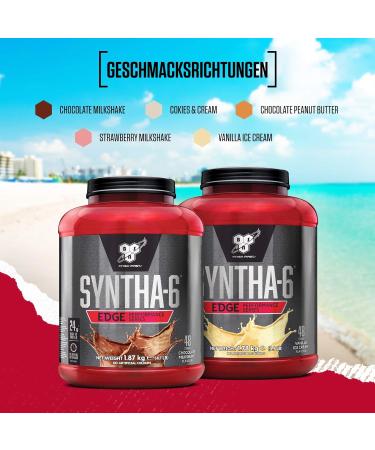BSN Syntha 6 Edge Protein Powder - Low-Carb & Low-Sugar Whey Shake Strawberry Milkshake Flavor 48 Servings Muscle Gain Supplement 1.87 kg - International Shipping Available - Buy Online on GoSupps.com