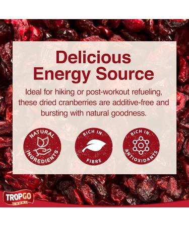 Tropgo Dried Cranberries 190g - Dried Fruit in Resealable and Recyclable Tub - Quick Energy Boost & Wholesome Trail Mix - Ready-to-Eat Dehydrated Fruit Snacks for Kids and Adults - Buy Online on GoSupps.com