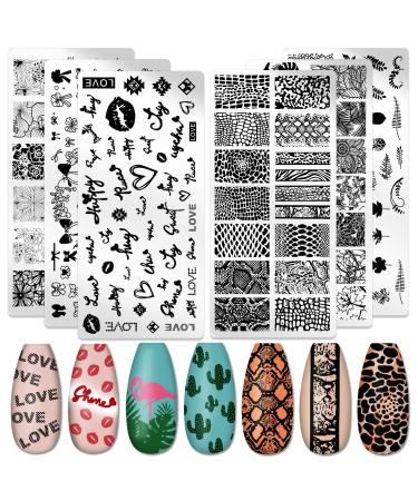 Nail Stamping Plate, DANNEASY 6 Pieces Nail Stamp Nail Stencils Flower Leaf Heart Stamping Plates For Nails Nail Design Kit Manicure Template Set (Lovely Series)