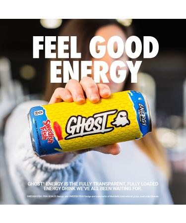 Ghost Energy Sugar-Free Swedish Fish Energy Drink 12-Pack - 16oz Cans - 200mg Natural Caffeine - L-Carnitine & Taurine - Soy & Gluten-Free - Vegan - Buy Online on GoSupps.com
