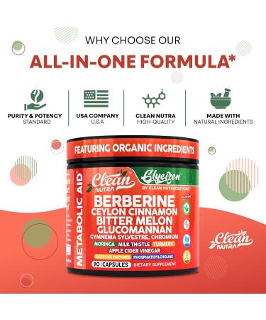 Clean Nutra Berberine and Ceylon Cinnamon Supplement Bitter Melon Glucomannan Gymnema Sylvestre Chromium Moringa Milk Thistle Turmeric Apple Cider Vinegar Digestive Enzymes Inositol Pills 90 Capsules - Buy Online on GoSupps.com