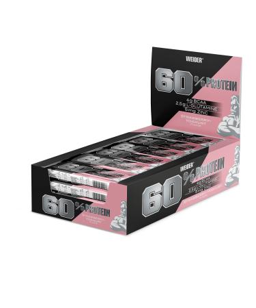 Weider 60% protein bar protein bar with the highest protein content on the market high protein bar with glutamine and BCAA for muscle building and fitness 24 pieces of 45g Strawberry Strawberry-Yoghurt
