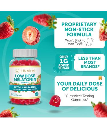 Lunakai Kids Melatonin and Melatonin 1mg Gummies - Tastiest Proprietary Formula - Low Dose Gummy with Sleep Aid Vitamins - Chewable Natural Vegan Supplement for Sleeping - 60 Day Supply - Buy Online on GoSupps.com