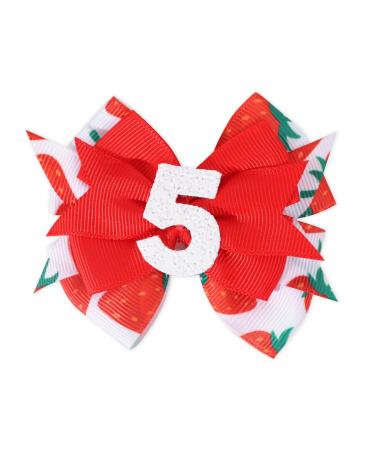 Strawberry Bow Hair Clips - Girls 5th Birthday Party Decoration Berry Sweet 5th Birthday Bow Hair Clips Sweet Girls Red Bow Hair Accessories (StrawberryBow5)