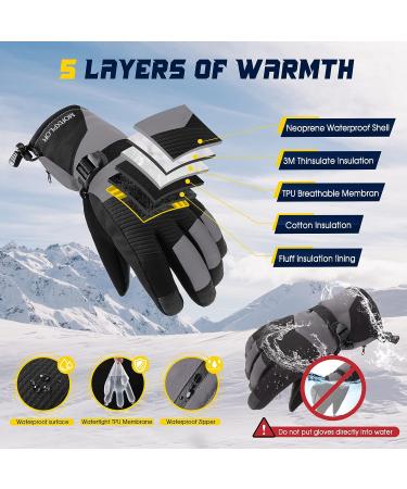 Morxplor Winter Ski Snow Gloves - Waterproof Insulated Touchscreen Snowboard Gloves - Black/Grey - Medium - Buy Online on GoSupps.com