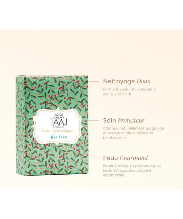  TAAJ TAAJ | Ayurvedic Soap with Aloe Vera | Gently Cleanses Skin | Maintains the Skin's Natural Balance | Soft and Supple Skin | Made in France | Vegan | Cruelty-Free | Pack of 3 x 100g - Buy Online on GoSupps.com
