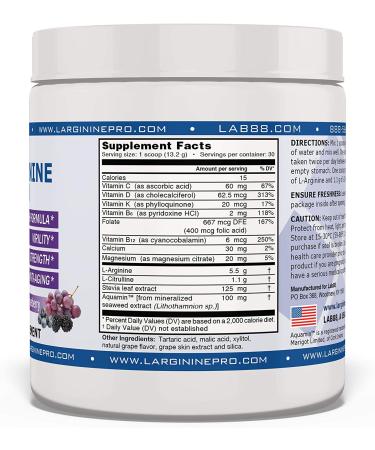 L-arginine Pro Supplement with 5500mg L-arginine & 1100mg L-Citrulline - Grapeberry 13.97oz - Buy Online on GoSupps.com