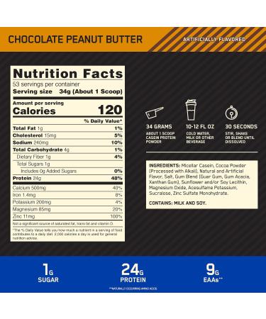 Optimum Nutrition Casein Powder Chocolate Peanut Butter 4 Pound - Buy Online on GoSupps.com