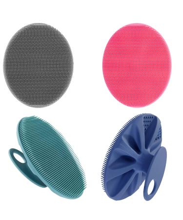 Food-grade Soft Silicone Body Cleansing Brush Shower Scrubber, Gentle Exfoliating and Massage for all Kinds of Skin (Pack of 4) Pink+dark Green+dark Blue+gray