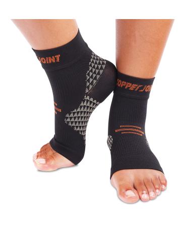 CopperJoint Foot Compression Sleeve - Plantar Fasciitis Socks for Arch Support, Achilles Tendonitis, and Foot Pain Relief - Toeless Socks For Everyday & Night Use - Copper Infused Nylon (Large)