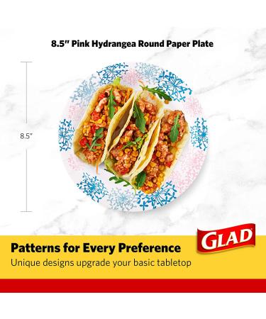 50 Count Pink Hydrangea Glad Round Disposable Paper Plates - 8.5 Inch Diameter Heavy Duty Plates for All Occasions - Buy Online on GoSupps.com