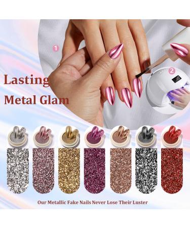 Black Chrome Press On Nails - Medium Almond - 24 PCS Metallic Fake Nails for Daily Wear | SXVME Mirror Metal Acrylic Nails - Buy Online on GoSupps.com