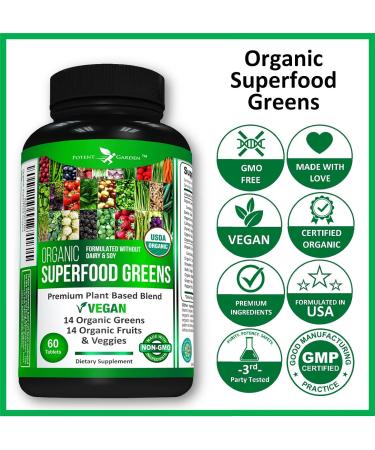 Potent Garden Organic Superfood Greens Fruit & Veggie Supplement - 2-Pack, 120 Ct - Boost Energy, Immunity & Gut Health with Vitamins, Antioxidants, Alfalfa, Beet Root & Tart Cherry - Buy Online on GoSupps.com
