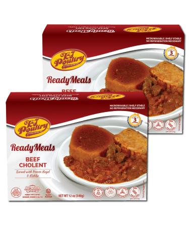 Kosher MRE Meat Meals Ready to Eat, Beef Chulent & Kugel (2 Pack) Prepared Shabbos Food Fully Cooked, Shelf Stable Microwave Dinner  Travel, Military, Camping, Emergency Survival Protein Supply