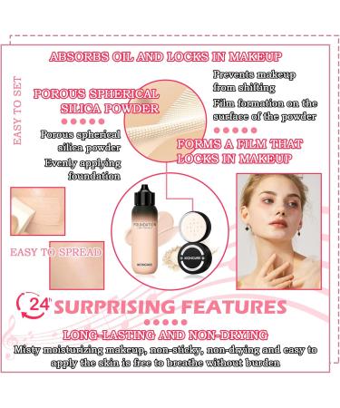 Liquid Foundation Full Coverage Foundation & Loose Setting Powder Set with Foundation Brush and Makeup Sponge Breathable Face Powder Long Lasting Waterproof Oil Control Concealer - Buy Online on GoSupps.com
