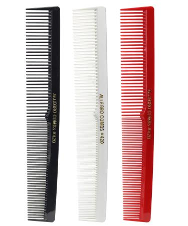 Allegro Combs 420 Hair combs Barber Comb Comb Set Hair Cutting Combs Pocket Comb Combs for Hair Stylist Styling Comb Black Red and white Combs 3 pk.