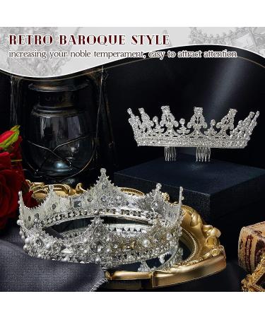Juexica Baroque Vintage King Crown and Tiara Set - Ideal for Halloween, Prom Party - Silver - Buy Online on GoSupps.com