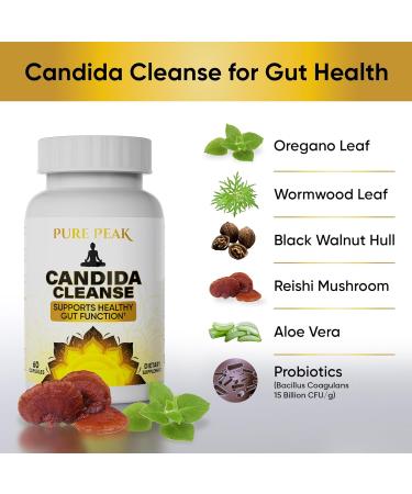 Candida Cleanse - Gut & Colon Support (60 Capsules) | Natural Herbal Detox for Yeast Overgrowth - Oregano Wormwood Black Walnut Caprylic Acid - Men's & Women's Health - Buy Online on GoSupps.com
