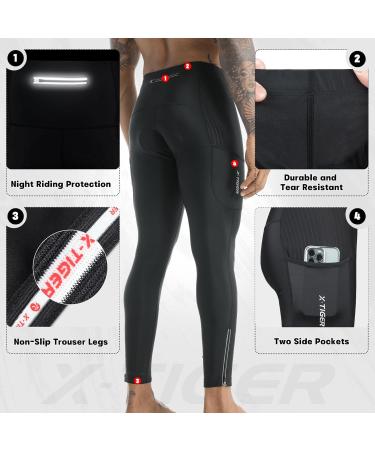 X-Tiger Men's Long Bicycle Pants with 5D Seat Cushion - Breathable Fast-Drying Cycling Pants with 3 Pockets - XL Black - Buy Online on GoSupps.com