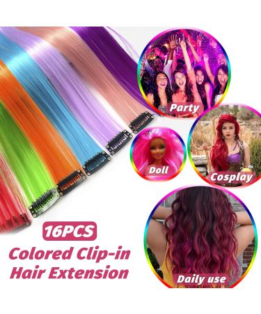 16Pcs 22 Inch Colored Clip in Hair Extensions - Heat-Resistant Synthetic Hairpieces for Women & Girls - Rose Red Highlights for Party Hair Decor - Buy Online on GoSupps.com