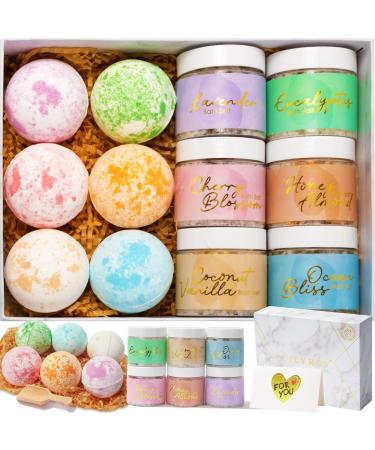 Bath Salt & Bath Bomb Baskets Gift Set Bath spa Gift Baskets Set 15Pcs  Essential Oil Bath Salts  Handmade Bath Bombs  Spa Gifts for Women  Kids  Birthday Father's Mother's Day Gifts for Her. Mix Fragrance Cherry Blossom