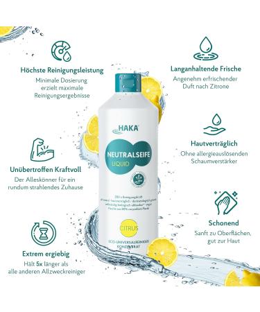 HAKA Neutral Soap Liquid Citrus Cleaner - pH-Neutral 200 Applications Long-Lasting Lemon Scent 1L All-Purpose International Shipping - Buy Online on GoSupps.com