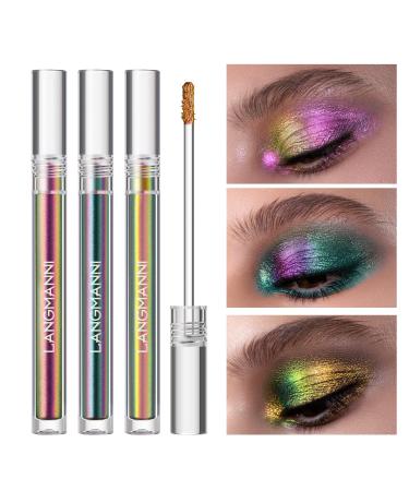 Liquid Glitter Eyeshadow  3 Colors Multichrome Metallic Liquid Glitter Chameleon Eyeshadow Kit  Quick Drying Long Lasting High Holographic Sparkling Multi-Dimensional Eyeshadow Makeup Set for Women