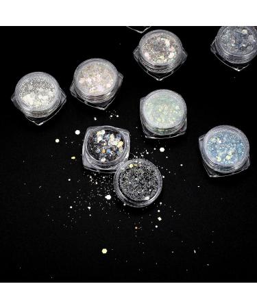 12 Colors Holographic Nail Glitter & Makeup Sequins - Glitter Powder for Face Hair & Body Decoration | Festival Essentials with Brush - Buy Online on GoSupps.com