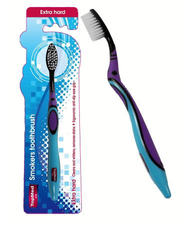 Top Med ETS Smokers Toothbrush Extra Hard (Purple and Blue Regular) Purple and Blue 1 Count (Pack of 1)