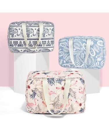 Full Size Beige Flamingo Toiletry Bag - Large Travel Makeup Organizer for Women - Buy Online on GoSupps.com