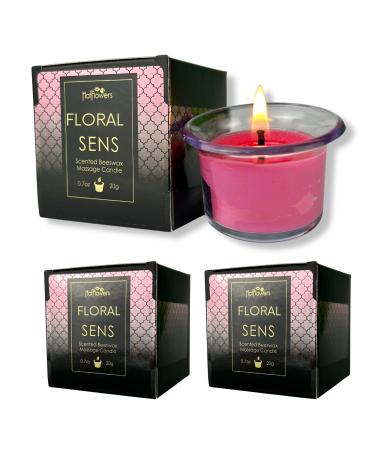 Beeswax Body Massage Candle Floral Scented - Low Heat Oil Warmer - Skin Safe Moisturize - Set of Three 0.7 oz Each - Hot Flowers