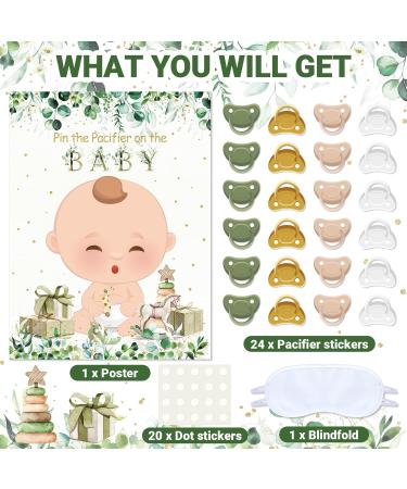 Sinmoe Pin the Pacifier Game - Baby Party Decorations | 24 Stickers & Poster Set for Girl's Birthday | Fun Sage Green Theme - Buy Online on GoSupps.com
